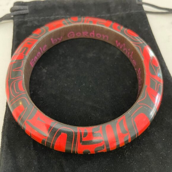 Eagle Resin Bracelet Handcrafted by Gordon White - Haida Red + Black Sz OS - Picture 2 of 4